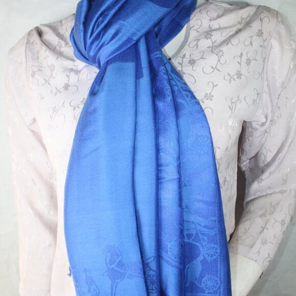HERMES Scarf Shawl Wrap Stole 65% Cashmere 35% Silk Blue Used - Picture 6 of 14